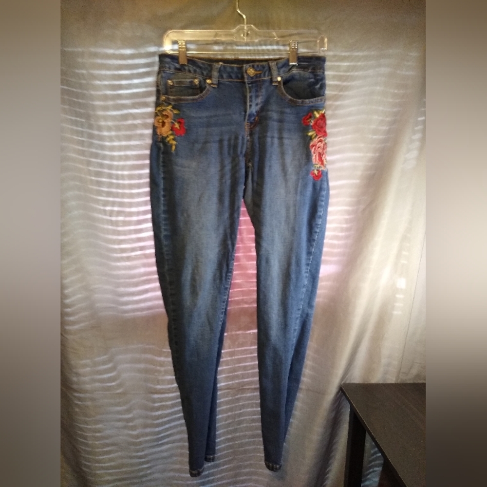 Absolutely Famous Multicolored Floral Embroidered Blue Jeans